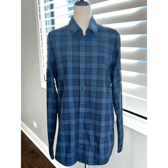 Express Other - EXPRESS Men's Blue Plaid Cotton Slim Button Down Dress Shirt Size L Tall